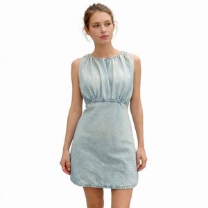 Zara NEW Denim Mini Y2K Dress Sleeveless Elastic Waist Distressed Casual Size M